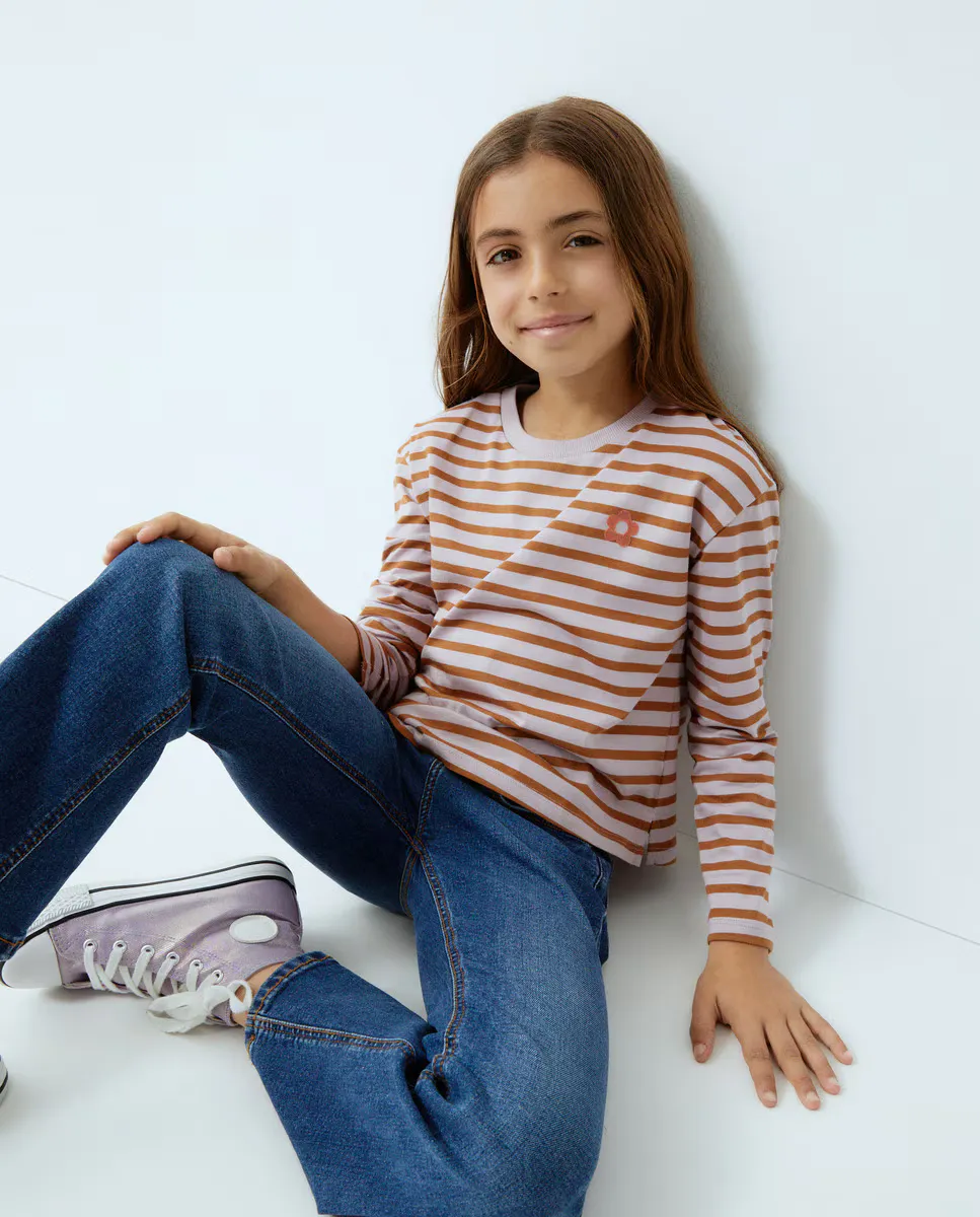 

Футболка с длинными рукавами и мелким флоком на груди Kids El Corte Inglés, мультиколор