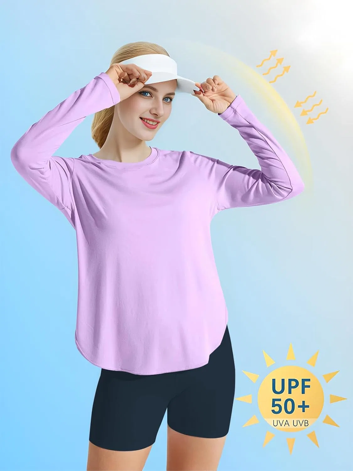 BKRIVE Женская футболка с длинным рукавом и защитой от солнца UPF 50+ для активного отдыха, занятий спортом, походов и т.д. Одежда для активного отдыха с защитой от ультрафиолета, фиолетовый — фото 2