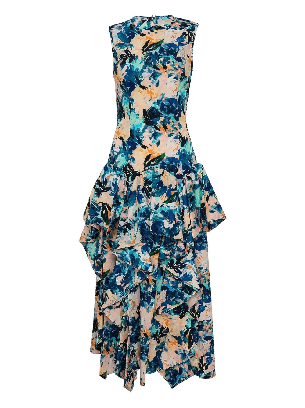 

Платье Adeline асимметричного кроя с оборками и принтом Ulla Johnson, синий