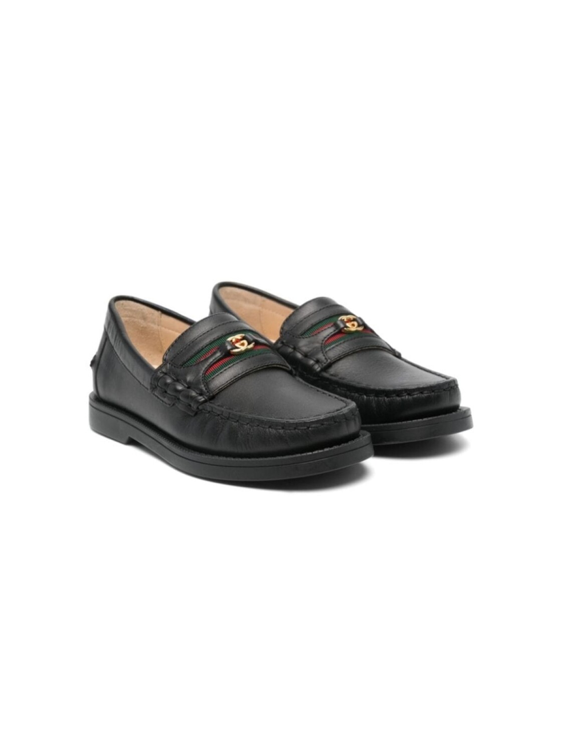 

Кожаные мокасины Gucci Kids Interlocking G Web, черный