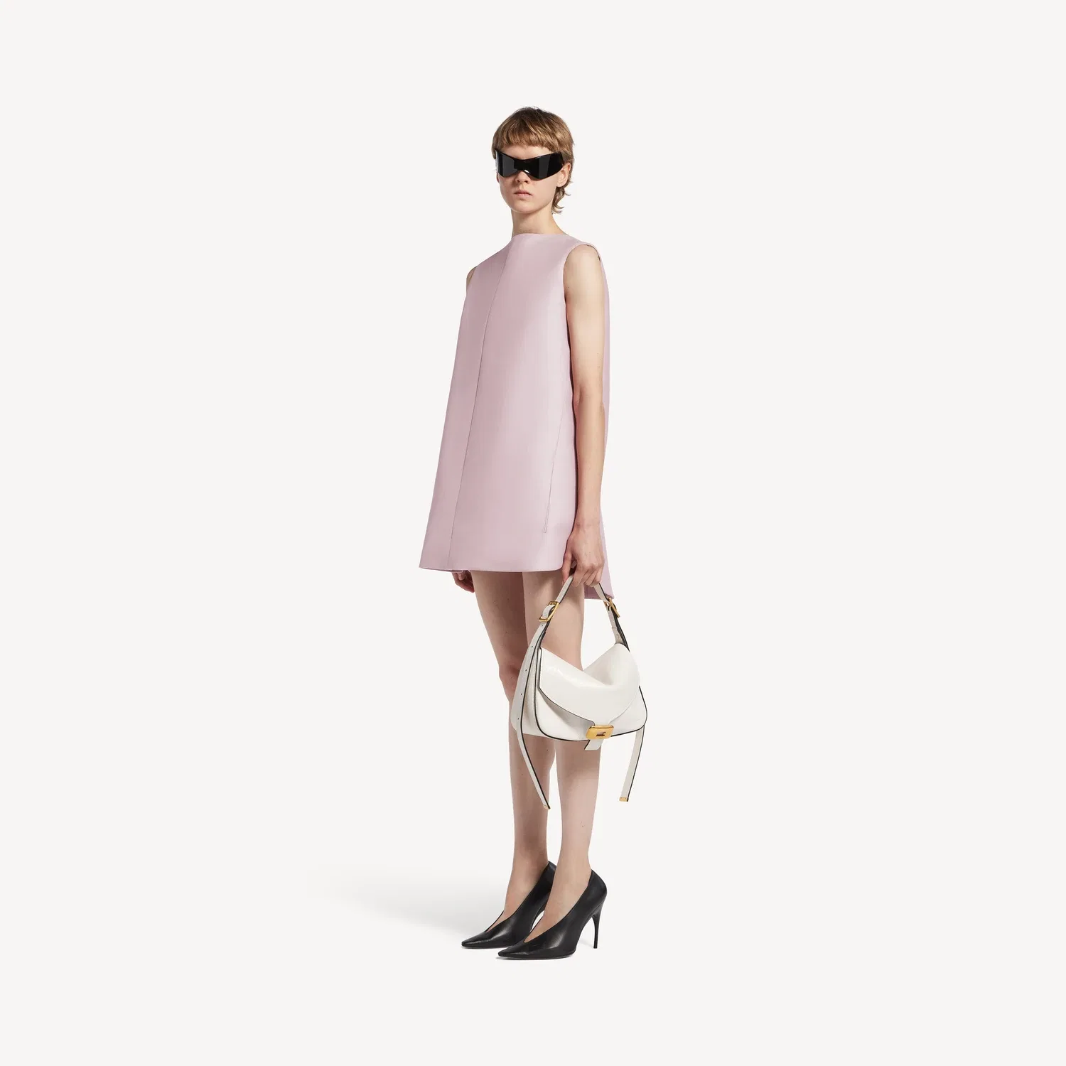Женское мини-платье-саквояж пыльно-розового цвета BALENCIAGA, розовый — фото 2