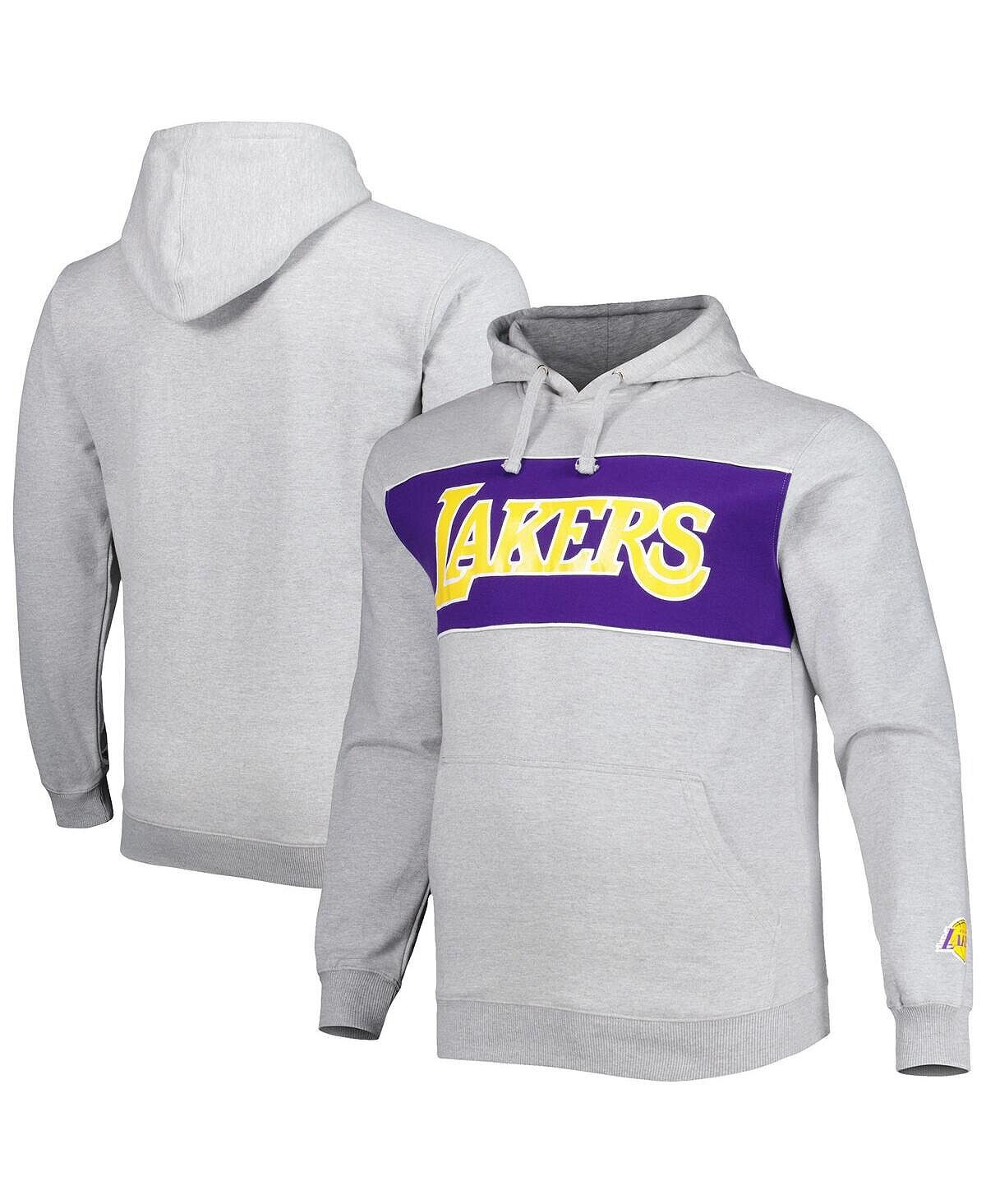 

Мужской пуловер с капюшоном с логотипом Heather Grey Los Angeles Lakers Big and Tall с надписью Fanatics