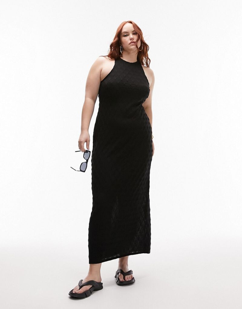 

Черное платье миди из фактурного джерси с бриллиантами Topshop Curve