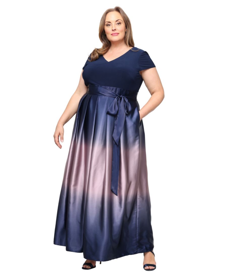 

Бальное платье большого размера с короткими рукавами SL Fashions, Navy Mauve