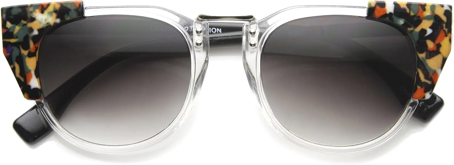 

Женские солнцезащитные очки zeroUV с массивными дужками, металлической перемычкой и оправой в форме «кошачий глаз», диаметр линзы 48 мм, Clear-silver / Lavender