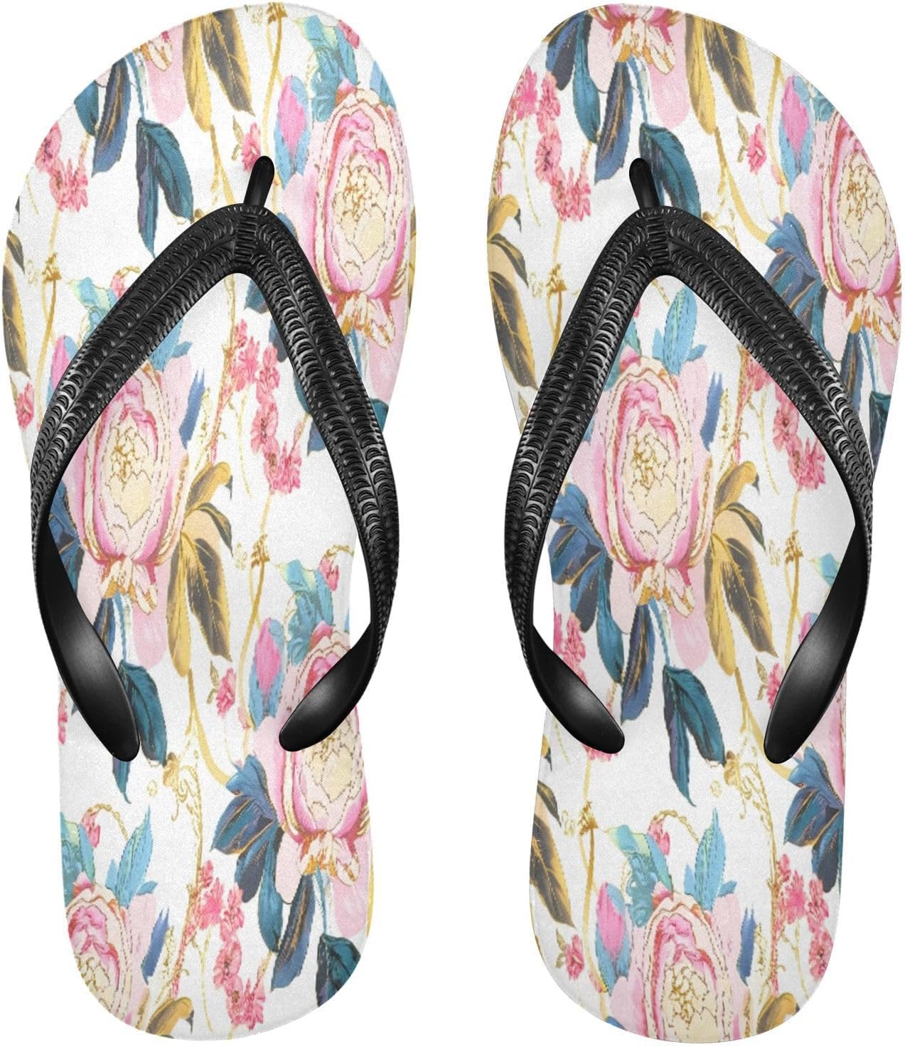 

Вьетнамки с цветочным рисунком пион на белом фоне, пляжные шлепанцы для душа, резиновые нескользящие летние тапочки, обувь для мужчин и женщин для прогулок Sinestour