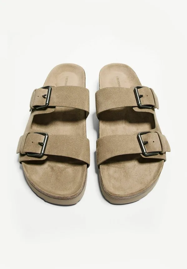 Мюли с пряжками и плоскими скользящими ремнями Bershka, Beige — фото 4
