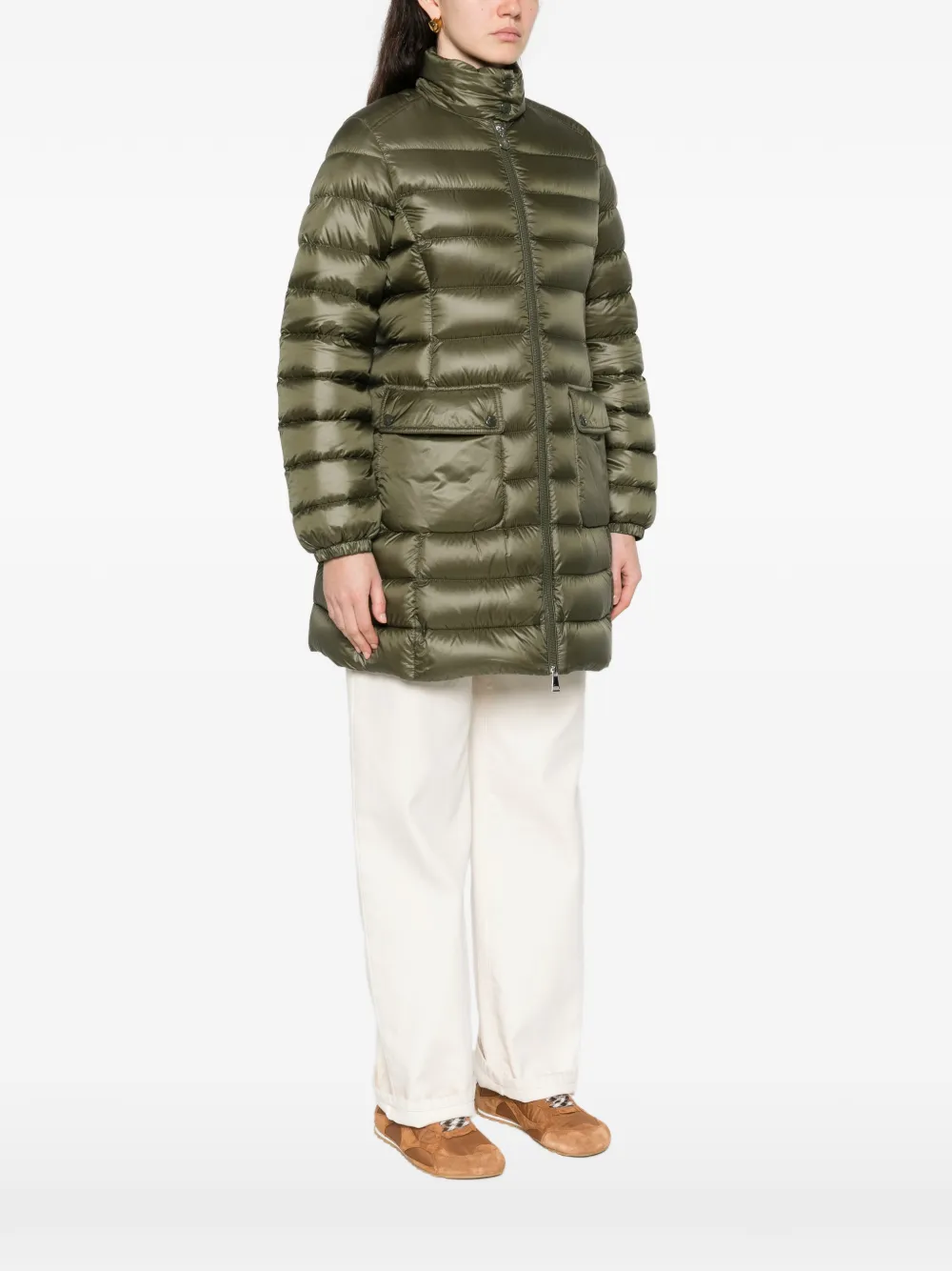 Стеганое пальто с двумя карманами Moncler, зеленый — фото 3