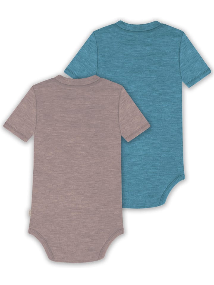 Normani Outdoor Sports Комплект из 2 детских боди с короткими рукавами из мериносовой шерсти розово-голубого цвета — фото 2