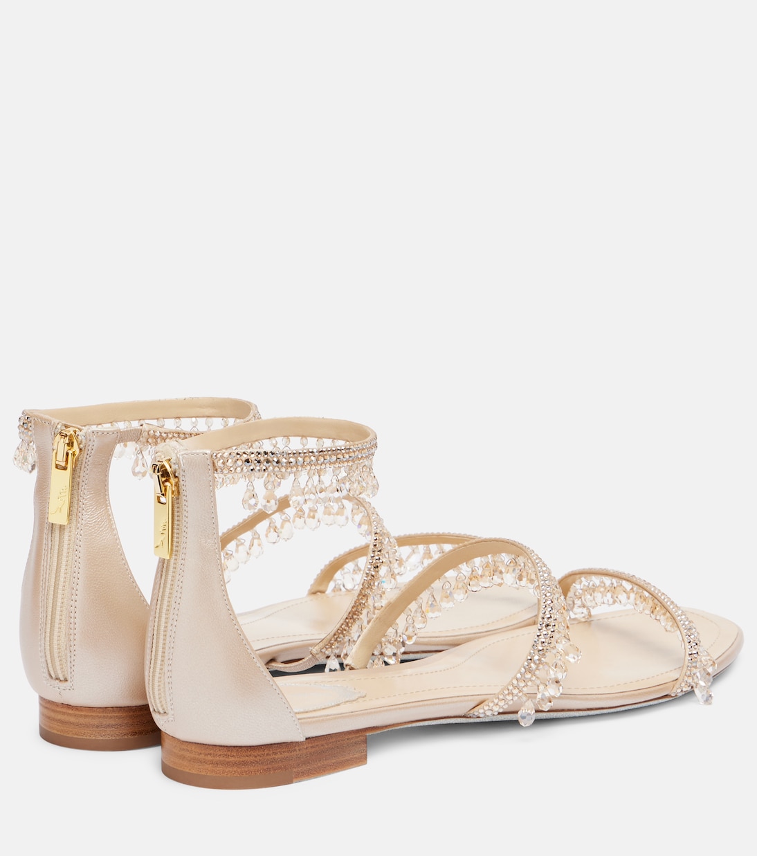 Сатиновые босоножки с украшением в виде люстры Rene Caovilla, Beige Satin/Gold — фото 2