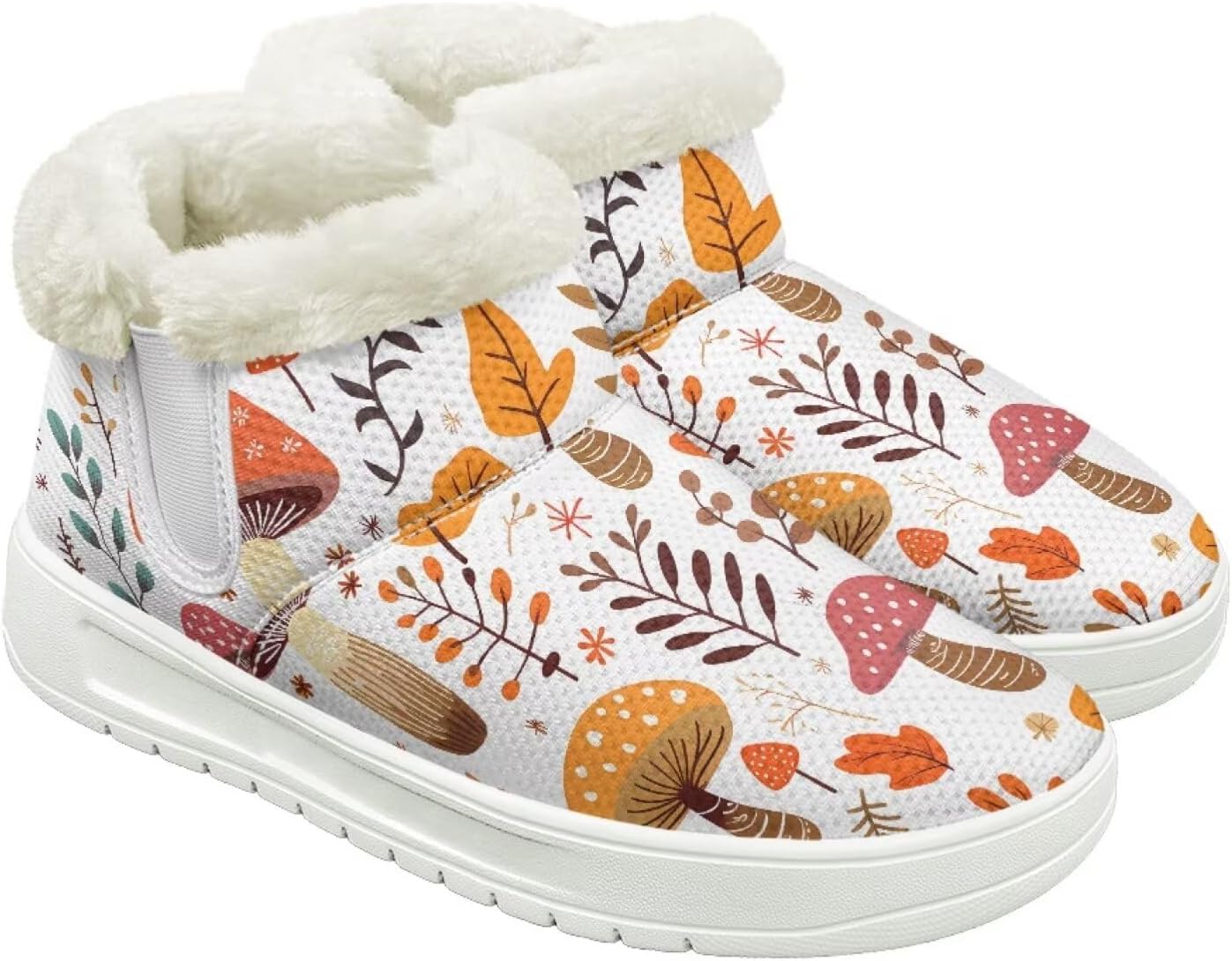 

Женские пушистые зимние ботинки для снега для женщин и мужчин, удобные ботильоны на липучке, теплые мягкие ботинки с тянущейся манжетой Cugasmaru, Mushroom Fall