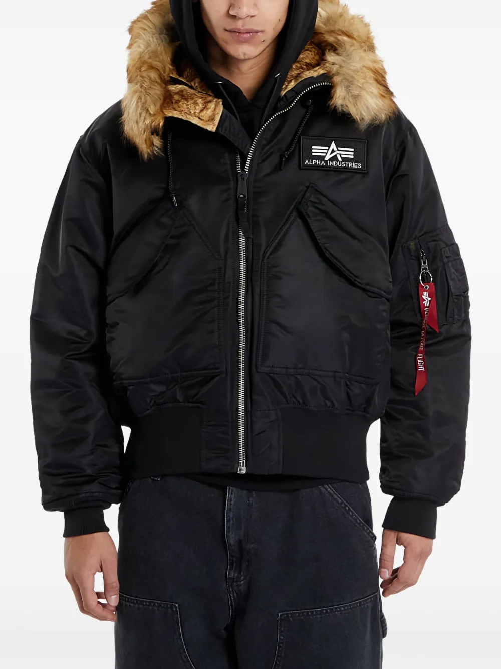

Бомбер с отделкой из искусственного меха Alpha Industries, черный