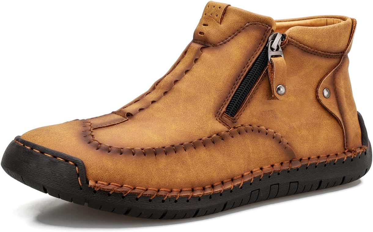 

Мужские повседневные кожаные лоферы, модные удобные челси, с ручной строчкой, без шнурков, средние по высоте Zhoupulp, желтый