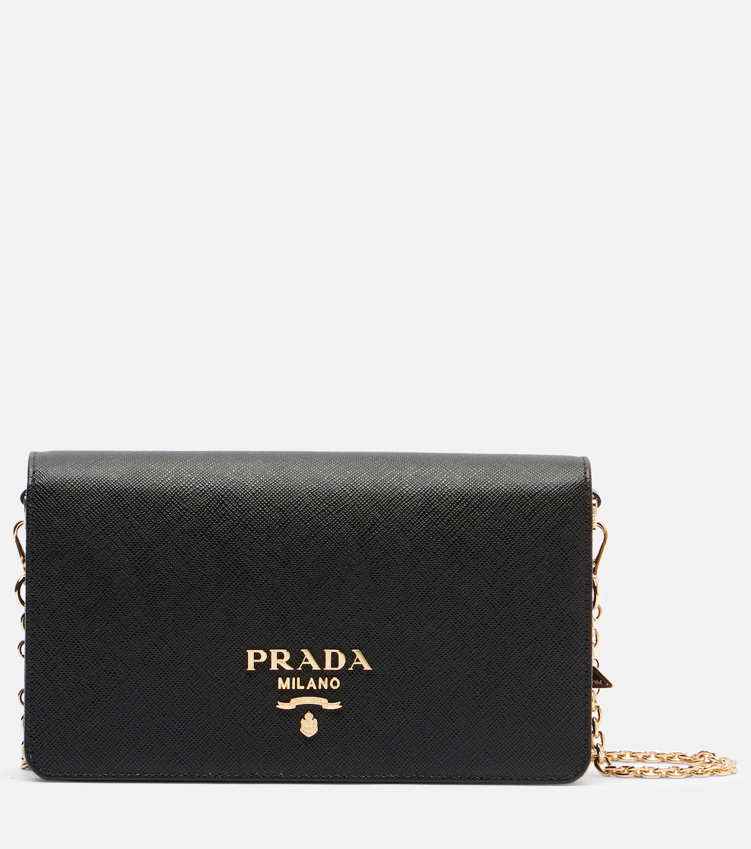 

Миниатюрная кожаная сумка через плечо Saffiano Prada, черный