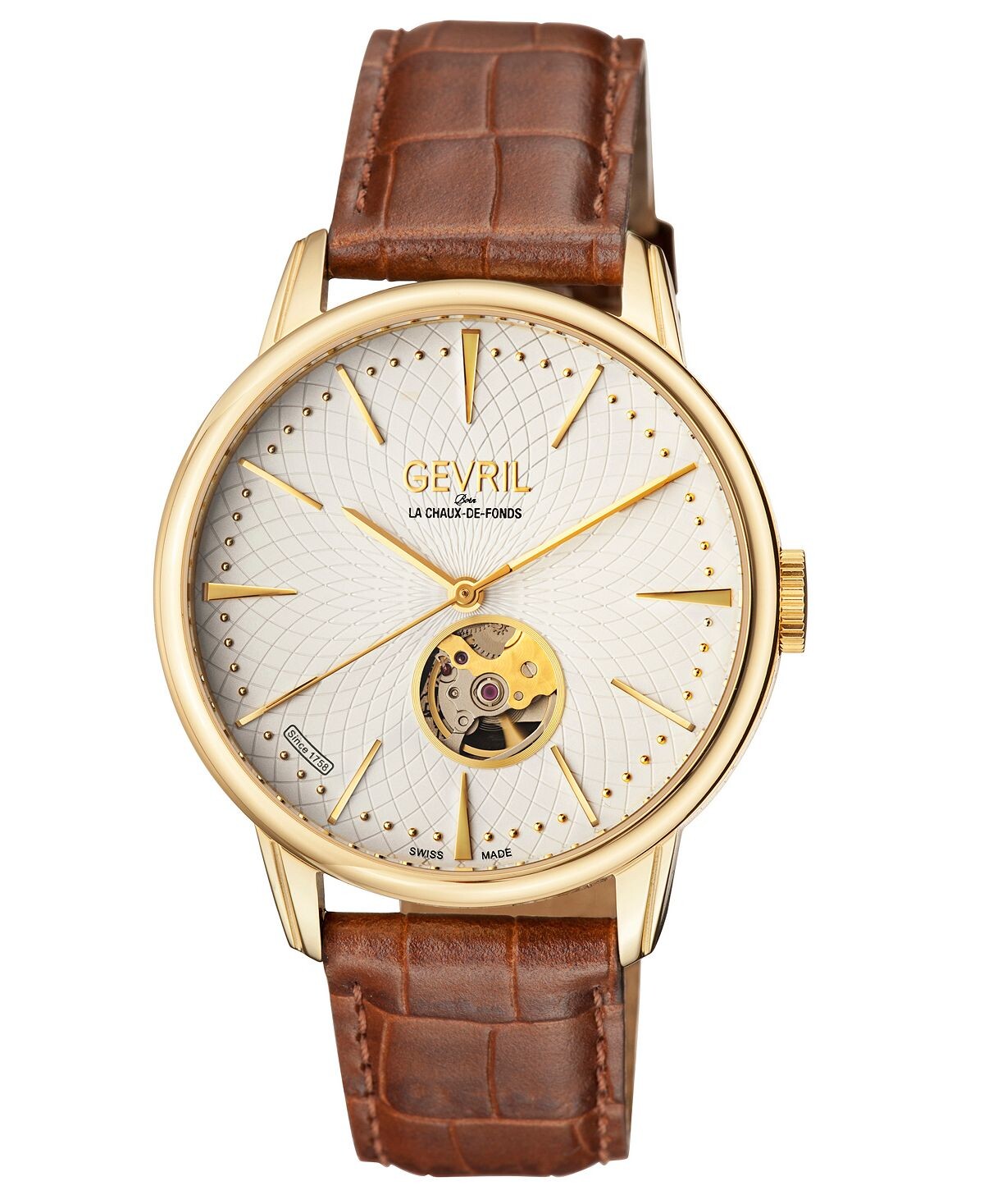 

Мужские автоматические коричневые кожаные часы Mulberry Swiss 42 мм Gevril