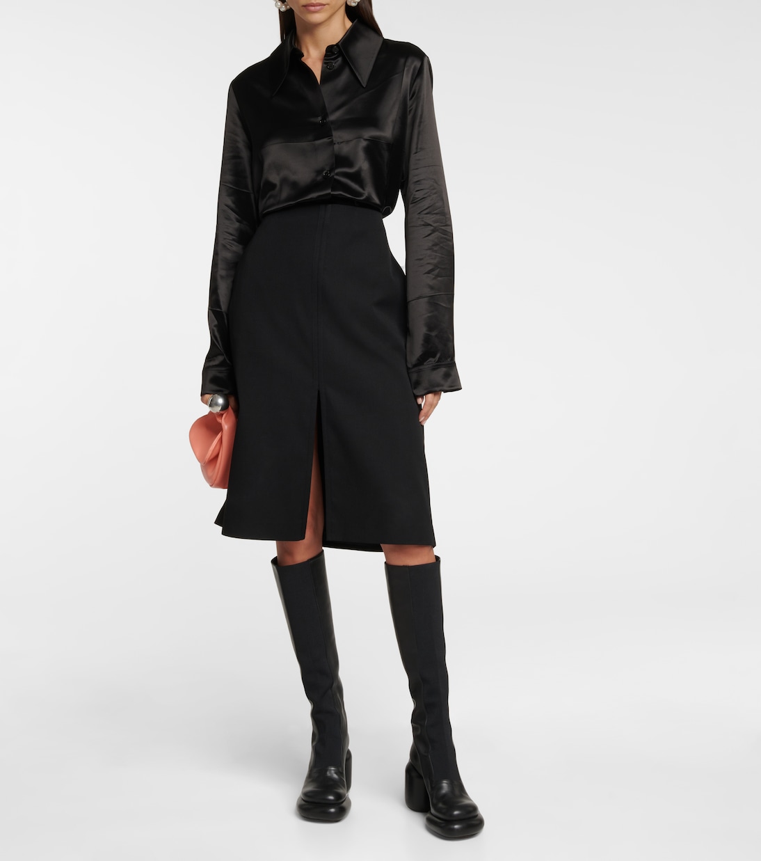 Юбка миди из натуральной шерсти Jil Sander, черный — фото 2