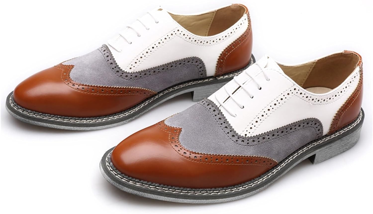 

Мужские классические кожаные туфли с шнуровкой, броги, оксфорды, классические туфли с крыльями, двухцветные дерби, выпускные туфли, модные кожаные туфли с круглым носком для деловых и формальных мероприятий Generic, белый