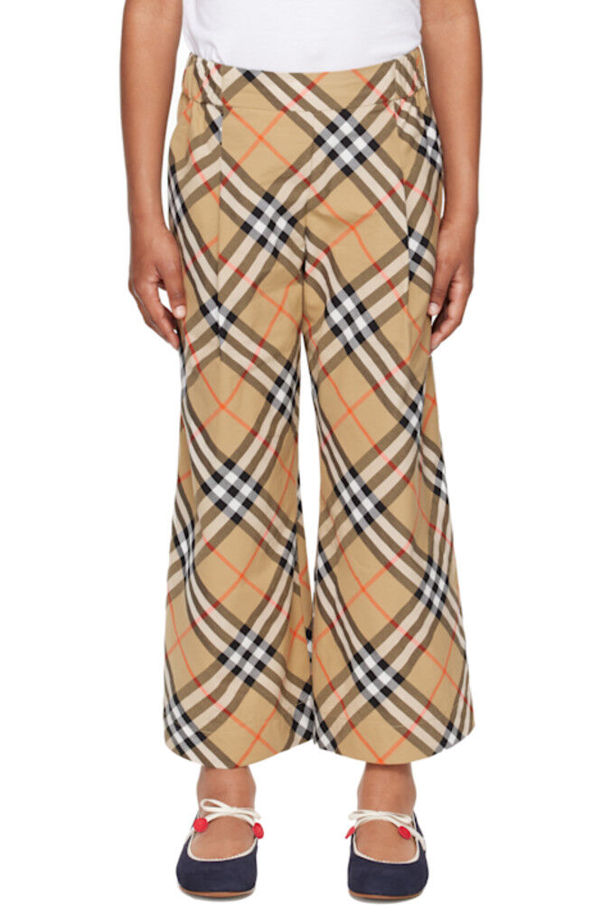 

Детские бежевые клетчатые хлопковые брюки Burberry