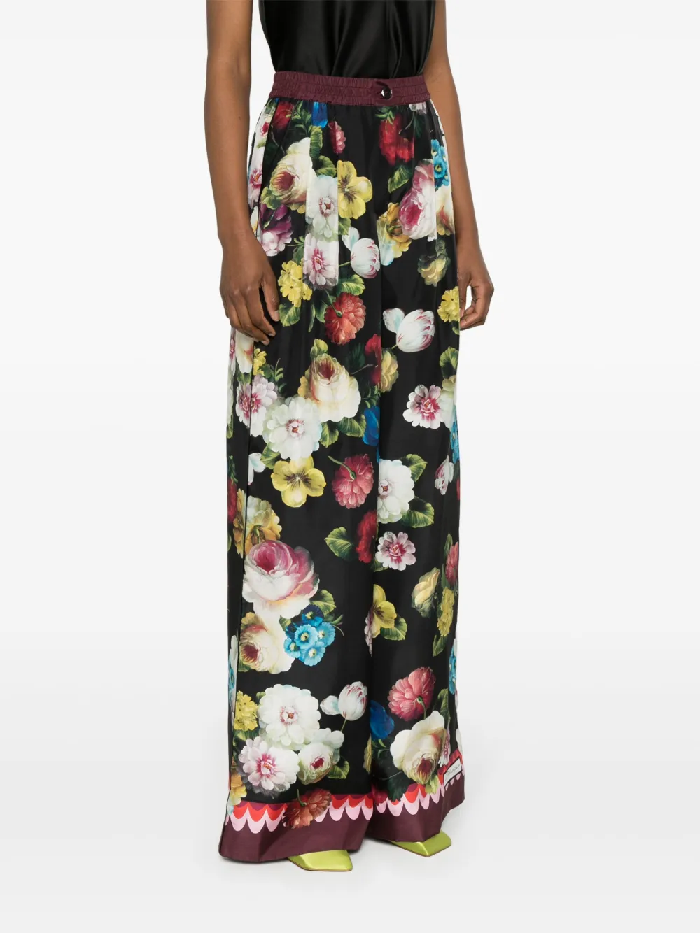Широкие брюки с цветочным принтом DOLCE & GABBANA, черный — фото 3