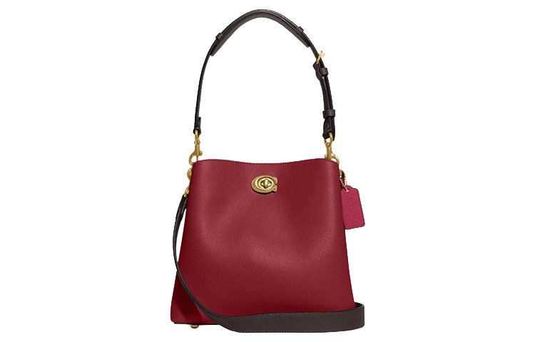 

COACH Сумка-ведро Willow из шагреневой кожи, сумка через плечо, среднего размера, женская, вишнево-красная