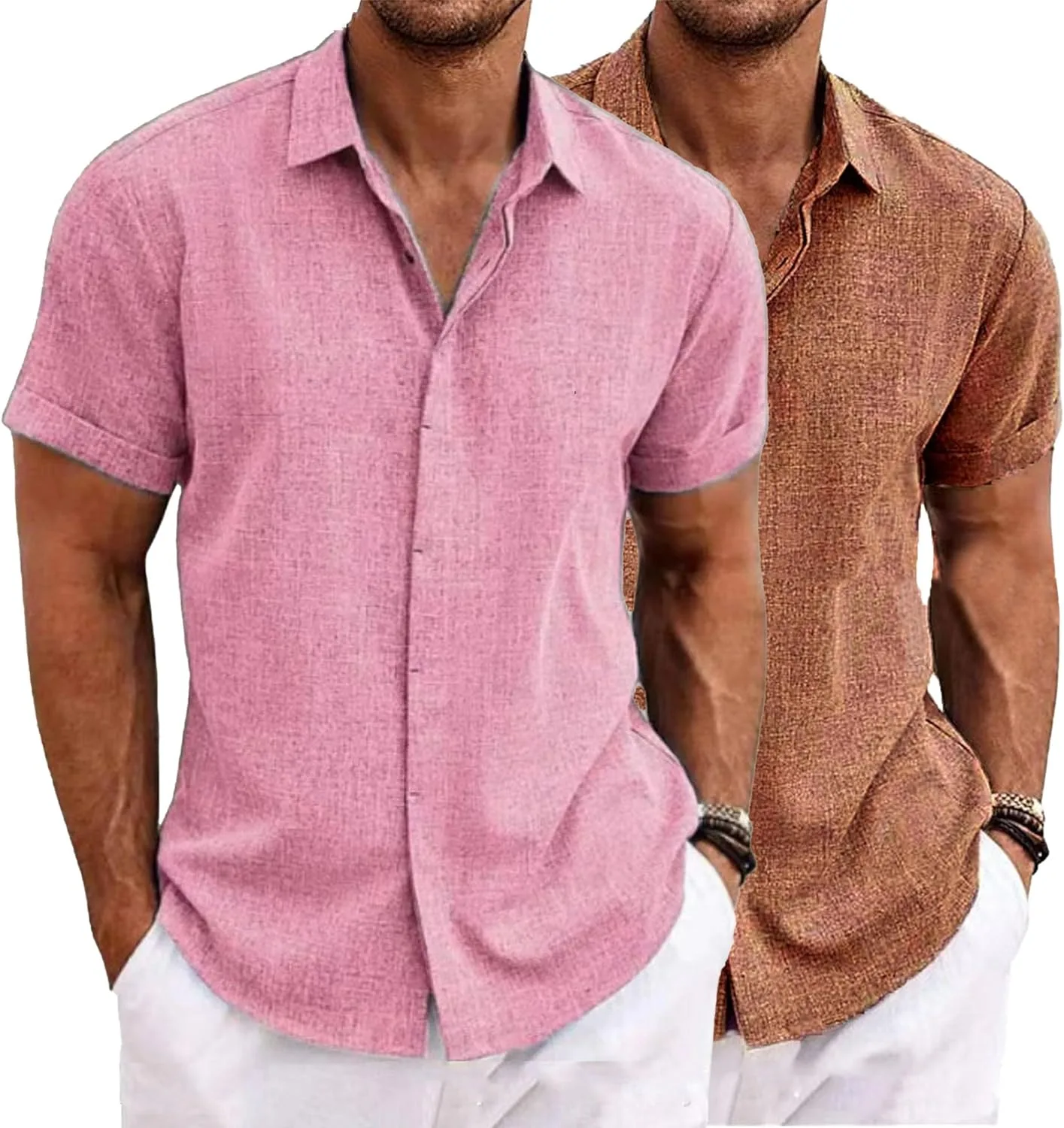 

Мужская льняная рубашка с коротким рукавом DGHM-JLMY