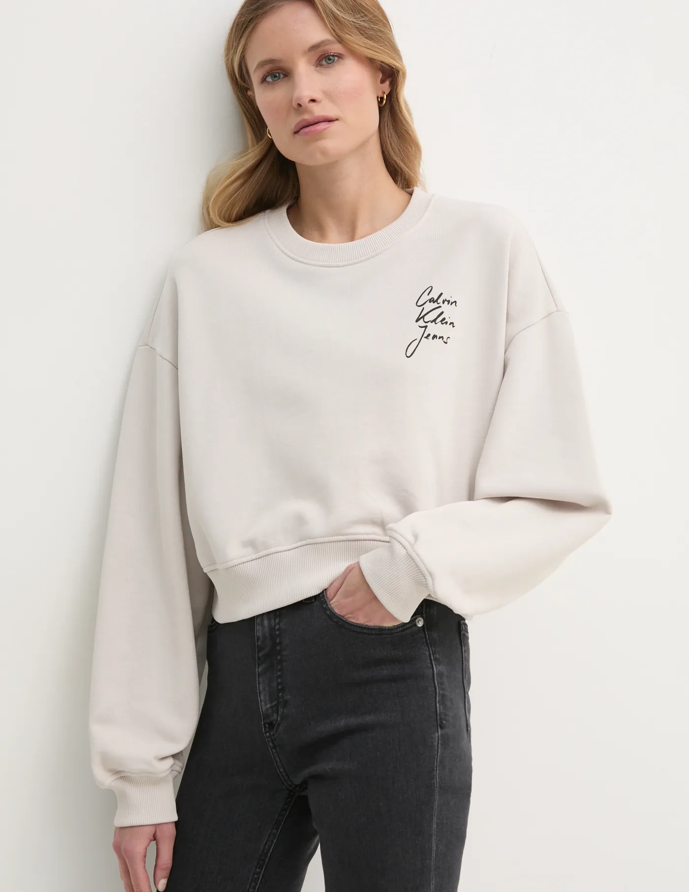 

Хлопковая толстовка Calvin Klein Jeans, бежевый