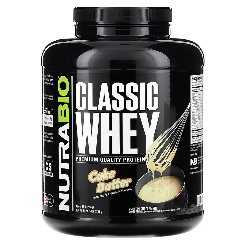 

NutraBio, Classic Whey Protein, тесто для торта, 2268 г (5 фунтов)