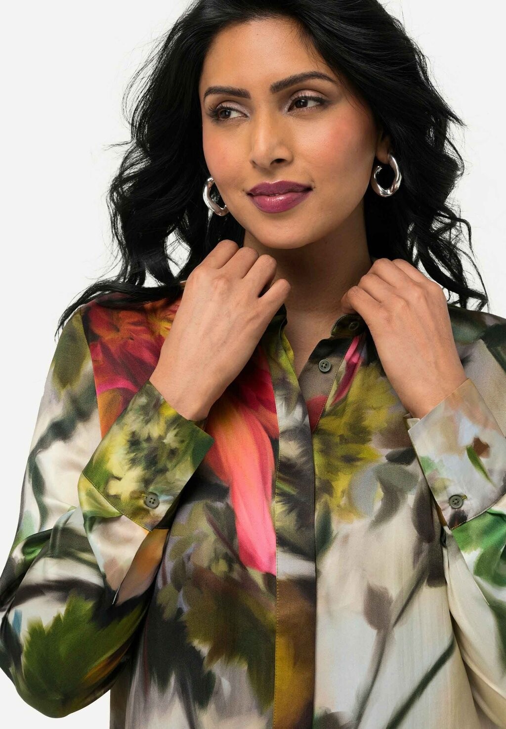 

Блузка на пуговицах LONG SLEEVE FLORAL Ulla Popken, белый
