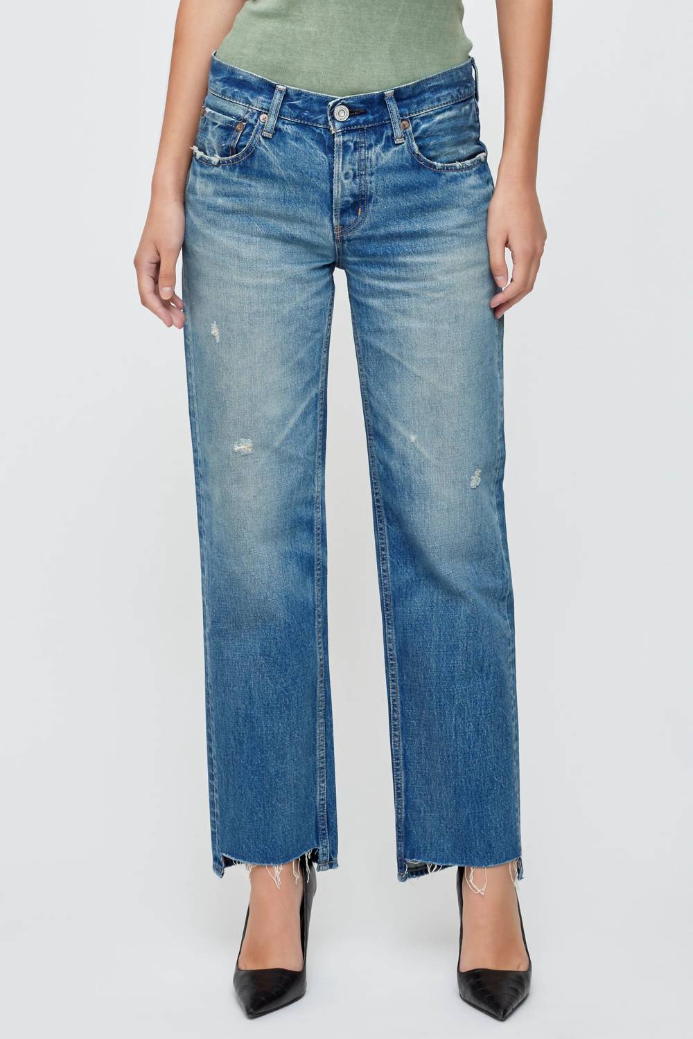 

Прямые джинсы Bethpage Low синего цвета Moussy