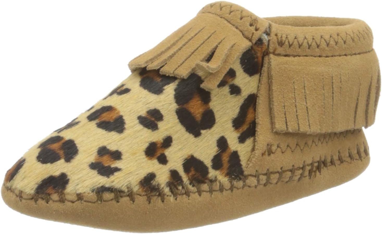 

Детские пинетки Minnesota для девочек Riley Moccasin - 1166 Minnetonka, Taupe-Leopard
