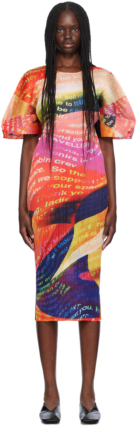 

Разноцветное платье-миди Voyager PLEATS PLEASE ISSEY MIYAKE, Sunset orange