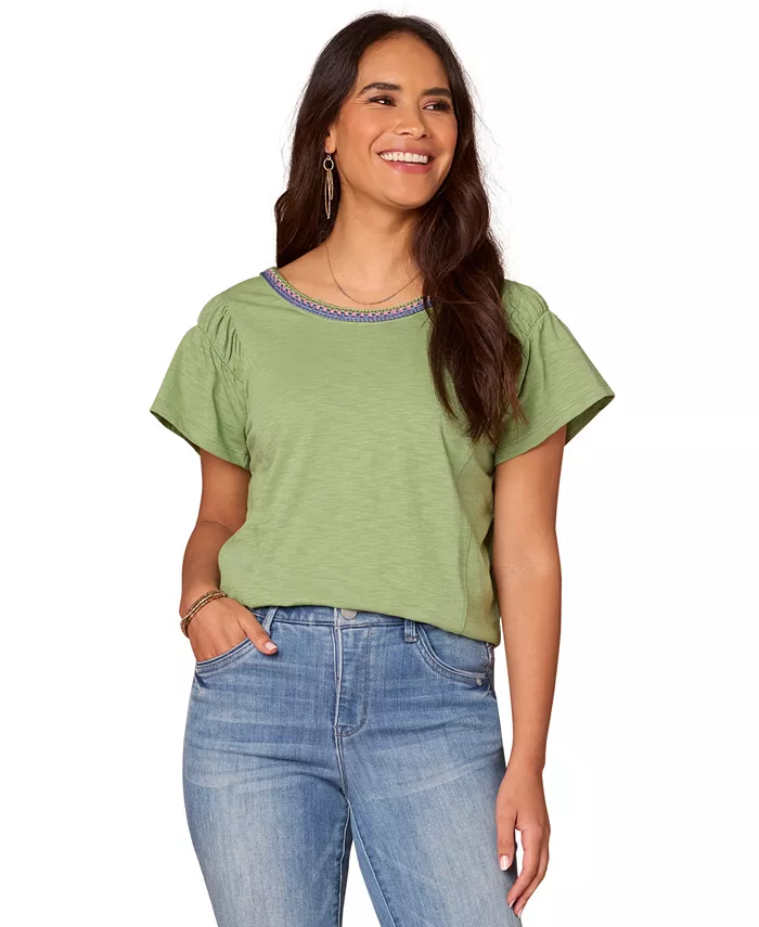 

Укороченная футболка с круглым вырезом Petite Scoop-Neck Cropped T-Shirt Democracy, зеленый