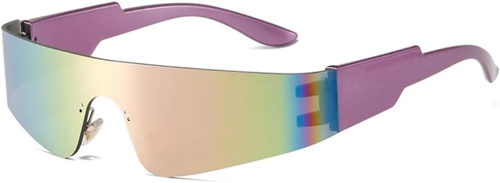 

Ретро-панк солнцезащитные очки без оправы для женщин, модные, с яркими зеркальными линзами, защита от УФ-излучения UV400, для мужчин, цельные спортивные очки для вождения UUPTTPL, Purple Pink Mirror