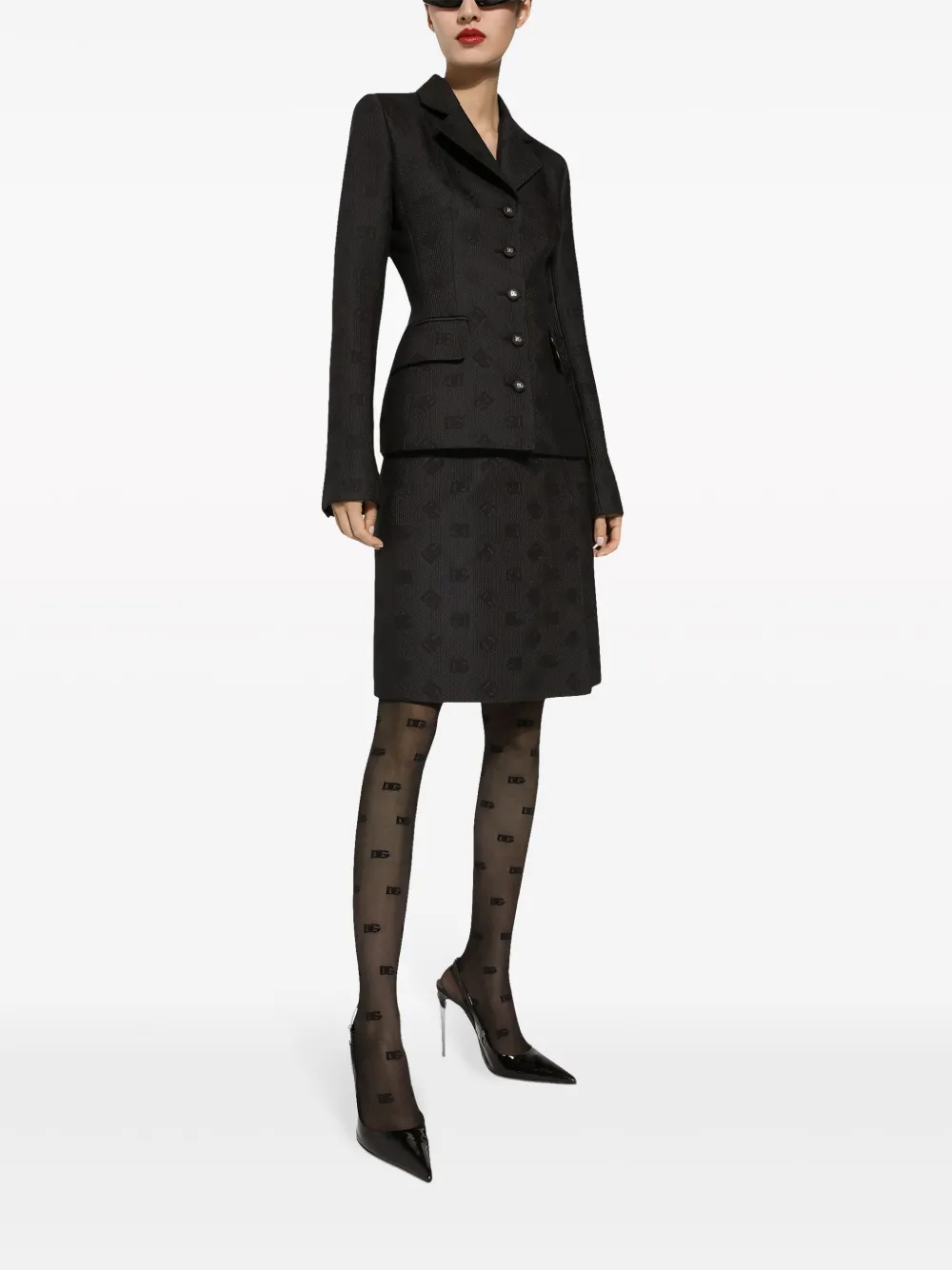 Однобортный блейзер с жаккардовым логотипом DOLCE & GABBANA, черный — фото 3