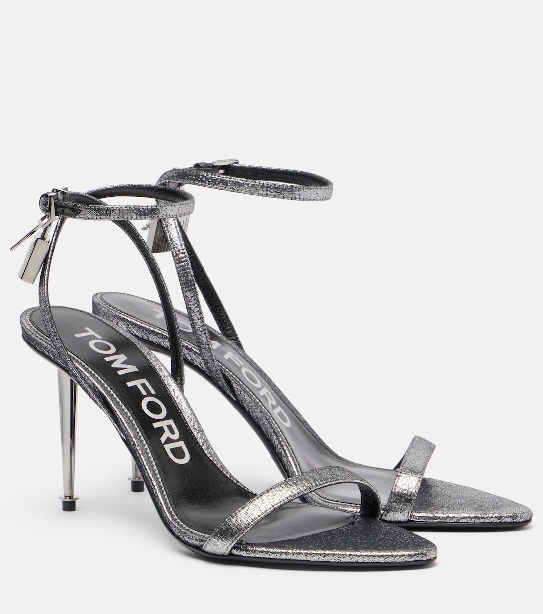 Замок 85 металлические сандалии Tom Ford, Dark Silver