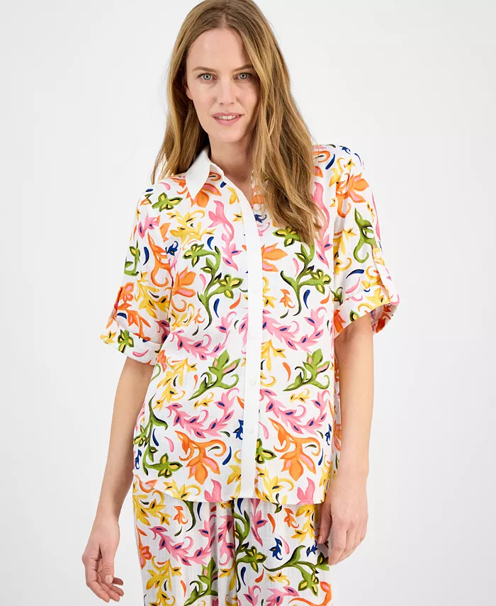 

Блузка Petite Seline с принтом и застежкой на пуговицы спереди JM Collection, белый