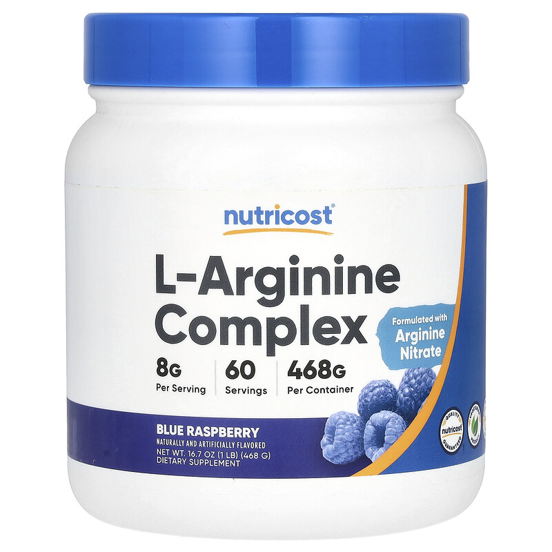 

Nutricost, L-аргинин комплекс, голубая малина, 468 г (16,7 унции)