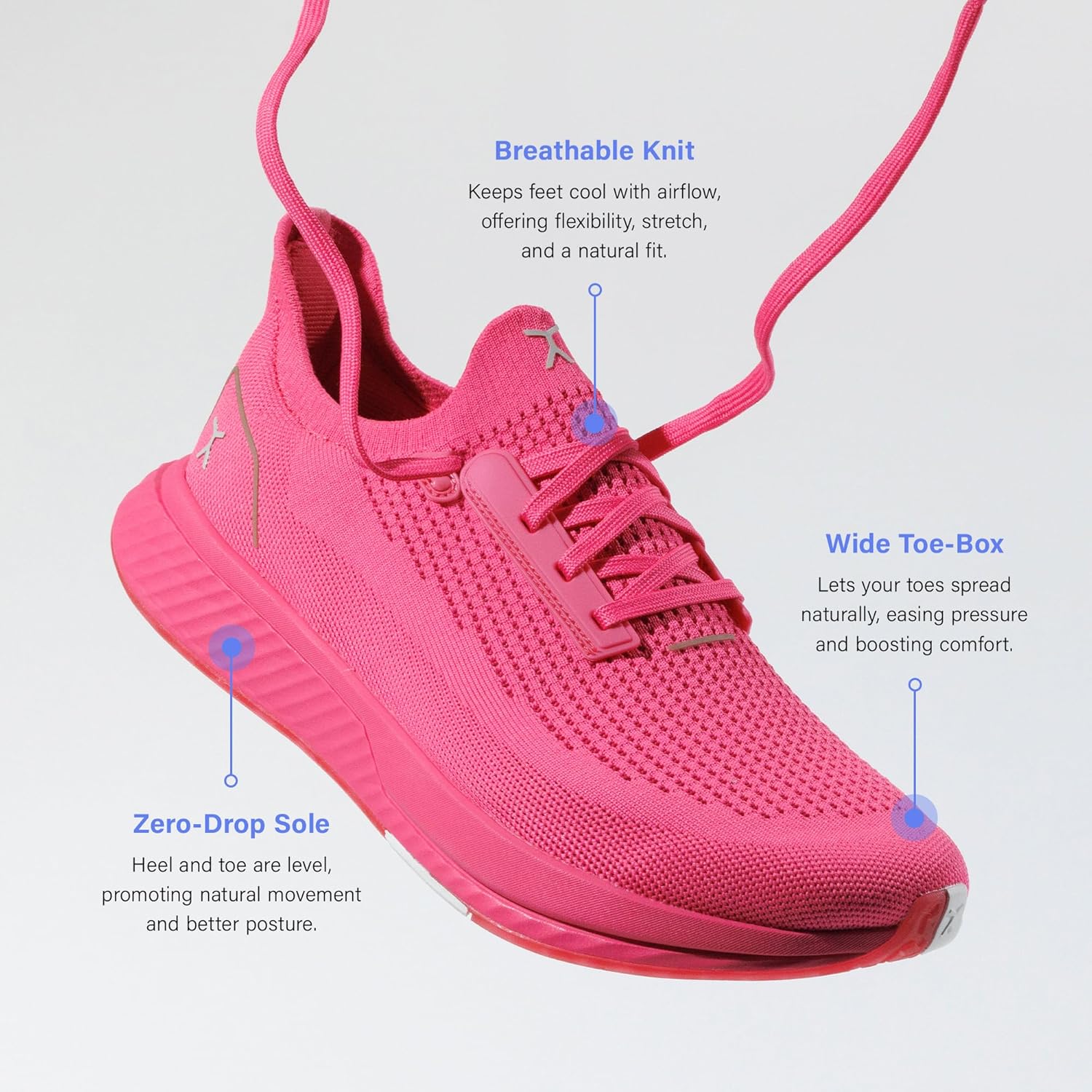 Кроссовки Adapt Runners для женщин и мужчин - минималистичные кроссовки для ходьбы босиком: широкий носок, нулевой перепад высоты подошвы, легкие и гибкие, идеально подходят для ходьбы, бега и повседневного комфорта Flux Footwear, розовый — фото 3