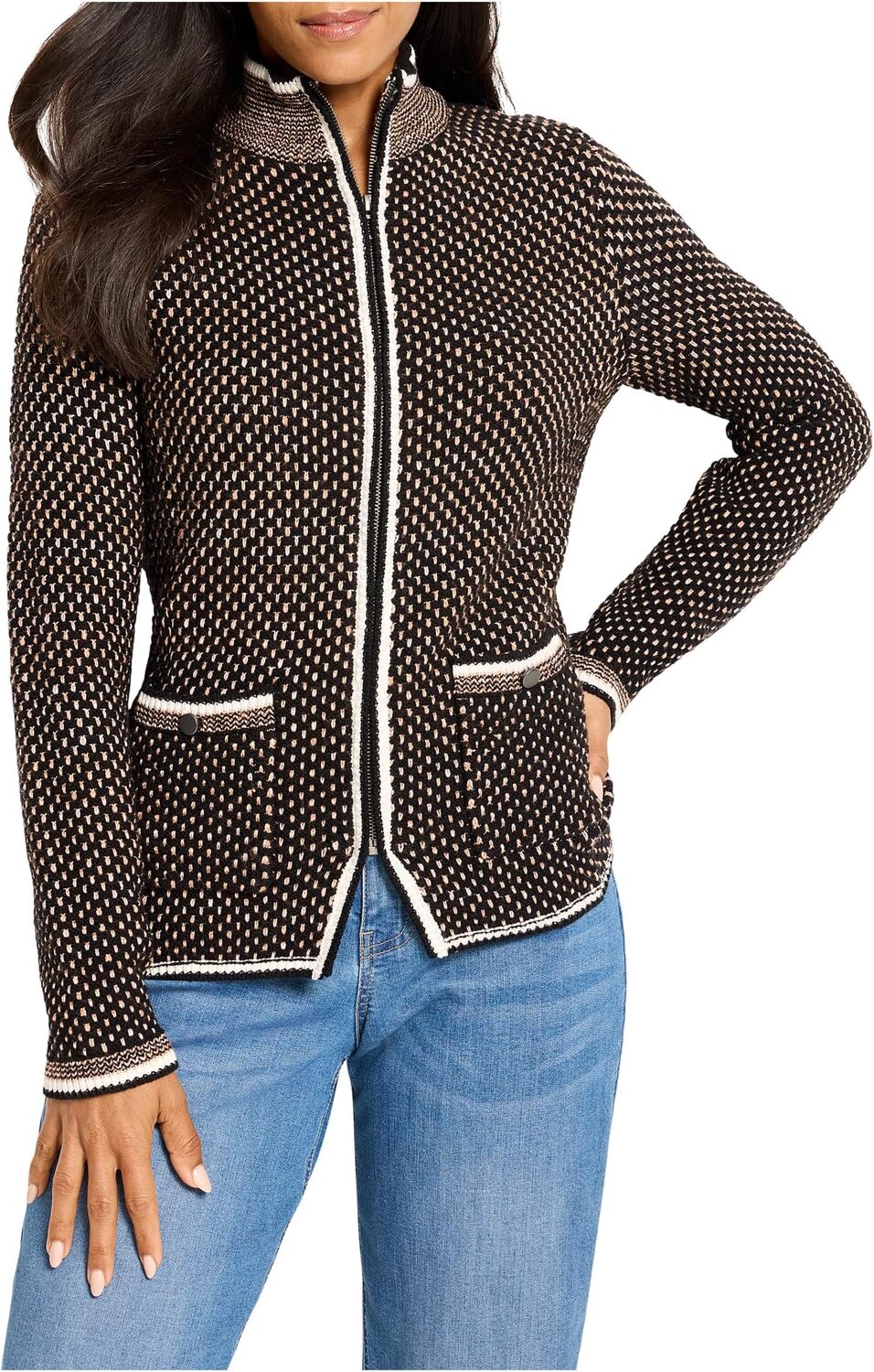 

Женская вязаная куртка с узором кирпичный стежок NIC+ZOE, Neutral Multi