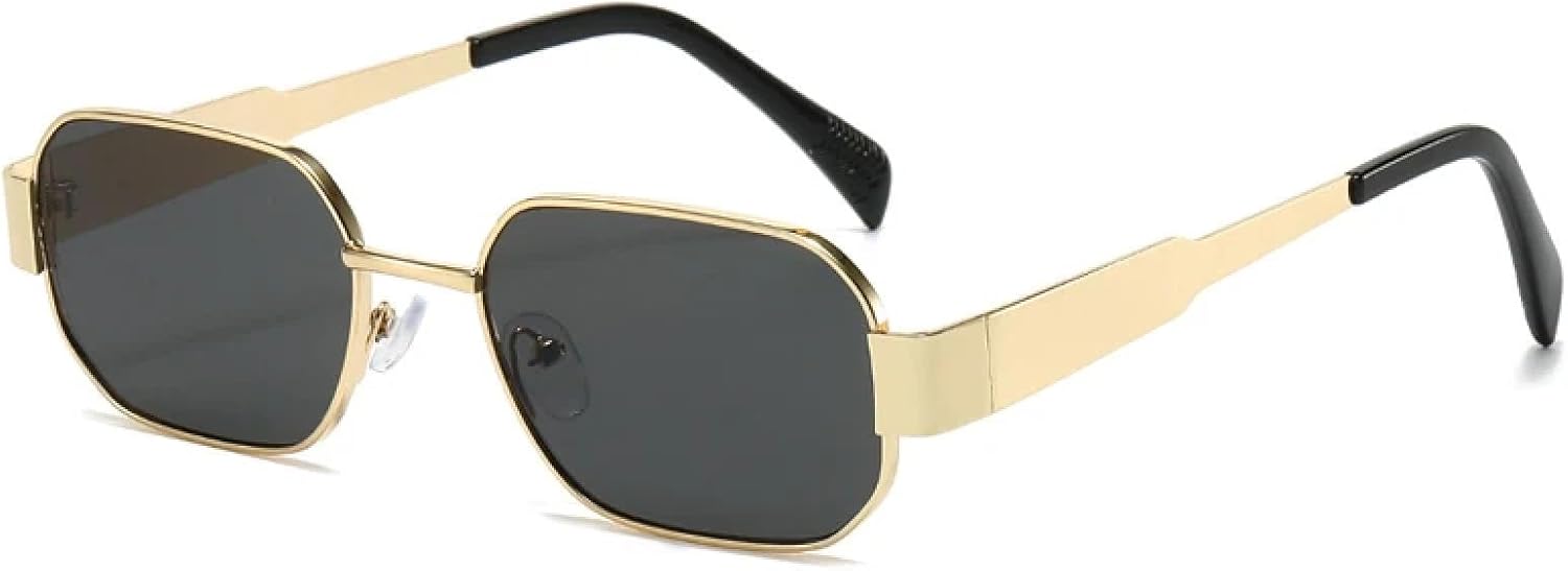 

Солнцезащитные очки для женщин и мужчин в стиле ретро, ​​многоугольная металлическая оправа, прозрачные линзы конфетного цвета, защита от УФ-излучения UV400, панк UATXTAU, Golden Grey