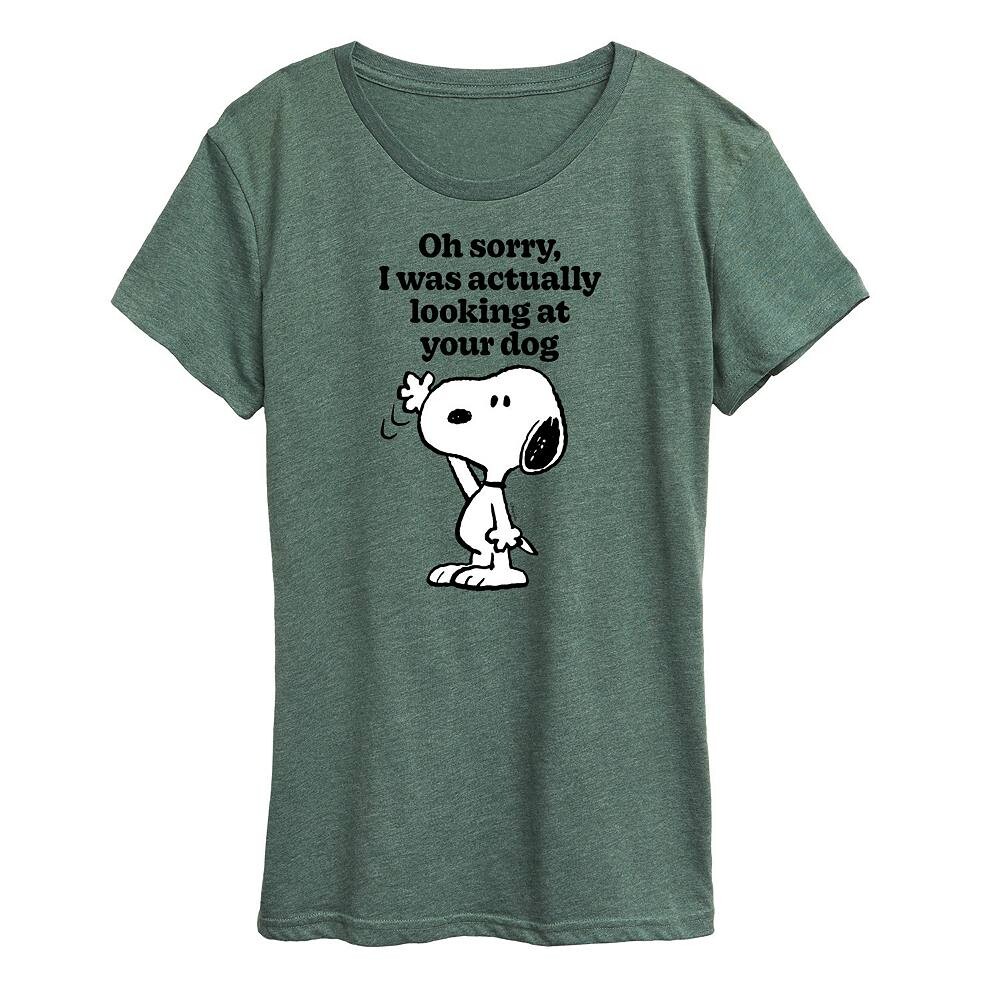 

Женская футболка с рисунком Peanuts Snoopy Looking At Your Dog Licensed Character, цвет Heather Green