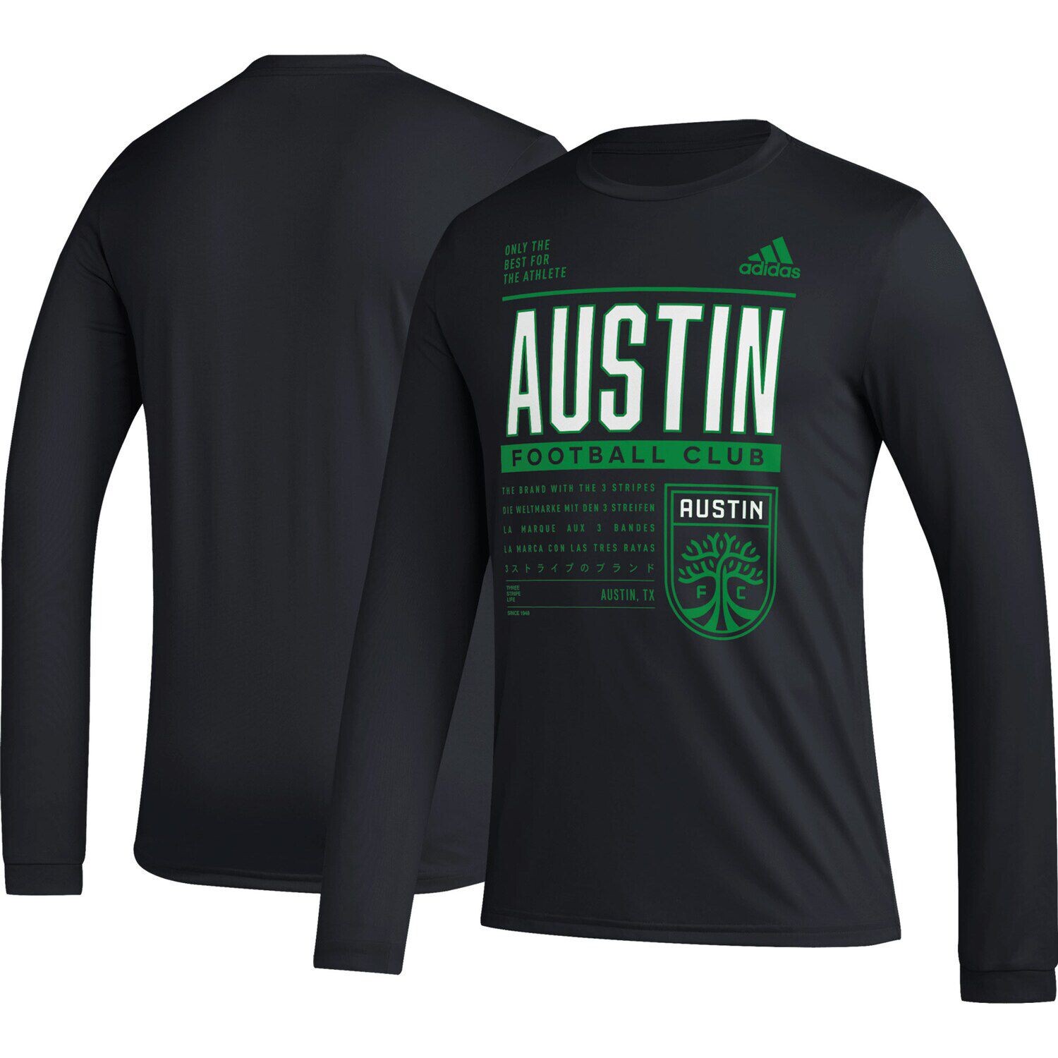 

Мужская черная футболка с длинным рукавом Austin FC Club DNA adidas, Черный, Мужская черная футболка с длинным рукавом Austin FC Club DNA adidas