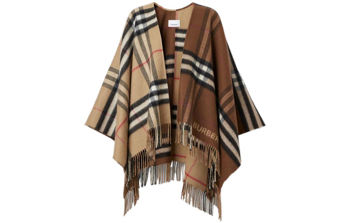 Burberry Контрастная бахрома накидка Contrast Check, Brown+Exclusive Box (Shopping Bag and Box Included) — фото 2