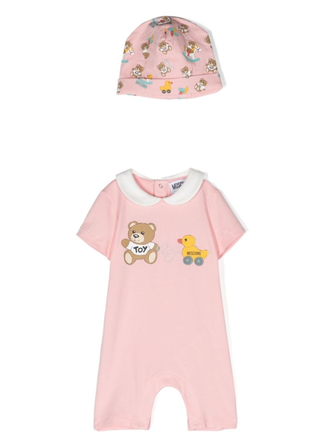 

Moschino Kids комплект из комбинезона и шапки с принтом, розовый