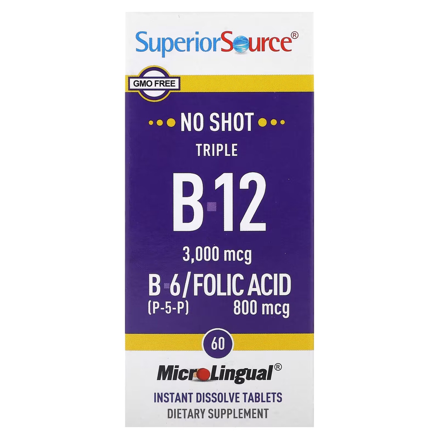 

Фолиевая кислота MicroLingual Superior Source Triple B-12 B-6, 60 растворимых таблеток