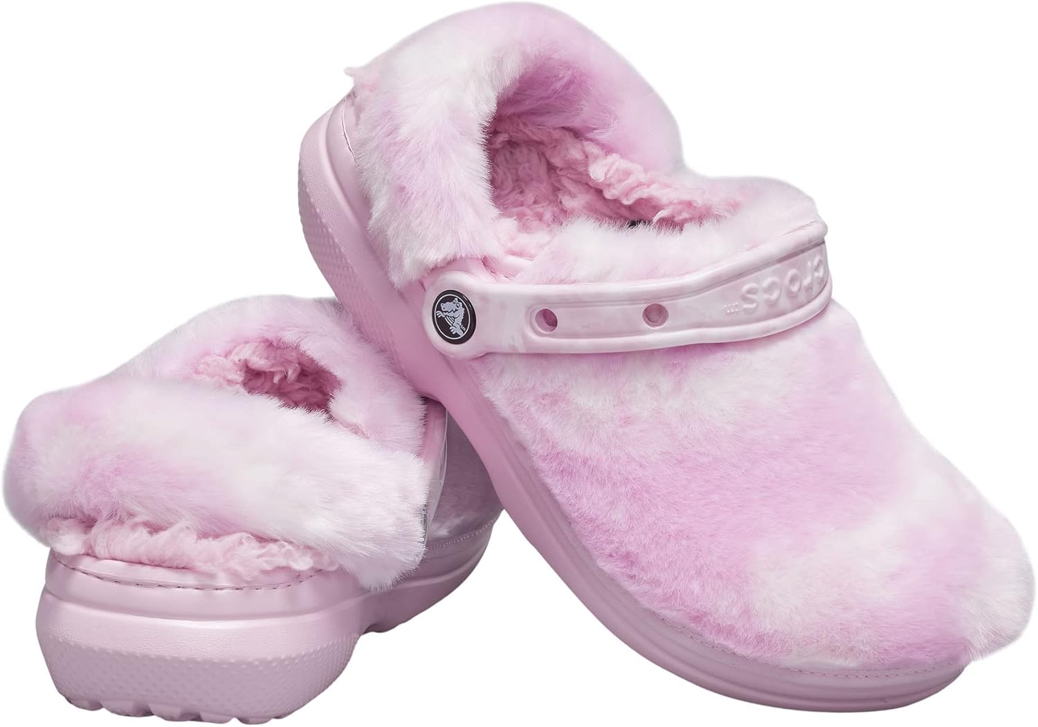 Сабо Унисекс Классические Меховые Сабо Crocs, белый/розовый — фото 2