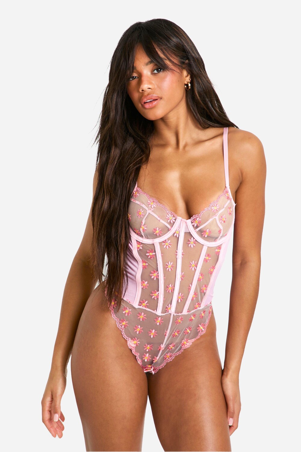 

Боди с вышивкой Daisy boohoo, розовый