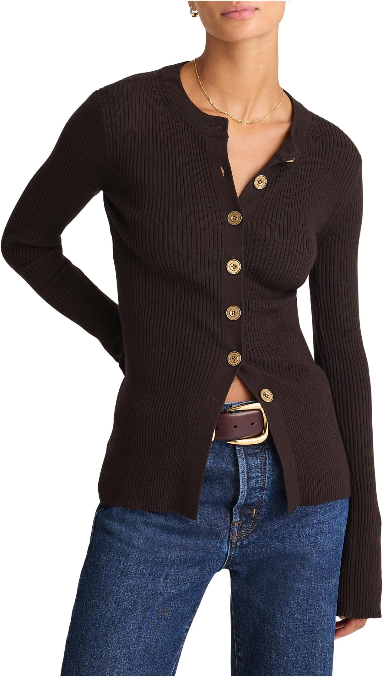 

Свитер Madewell Women's Merino Stretch Button Longline Aria Jack, Molasses