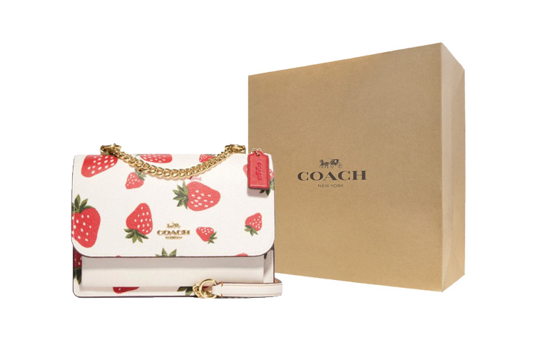 

COACH Кожаный дорожный саквояж через плечо маленький женский белый и красный