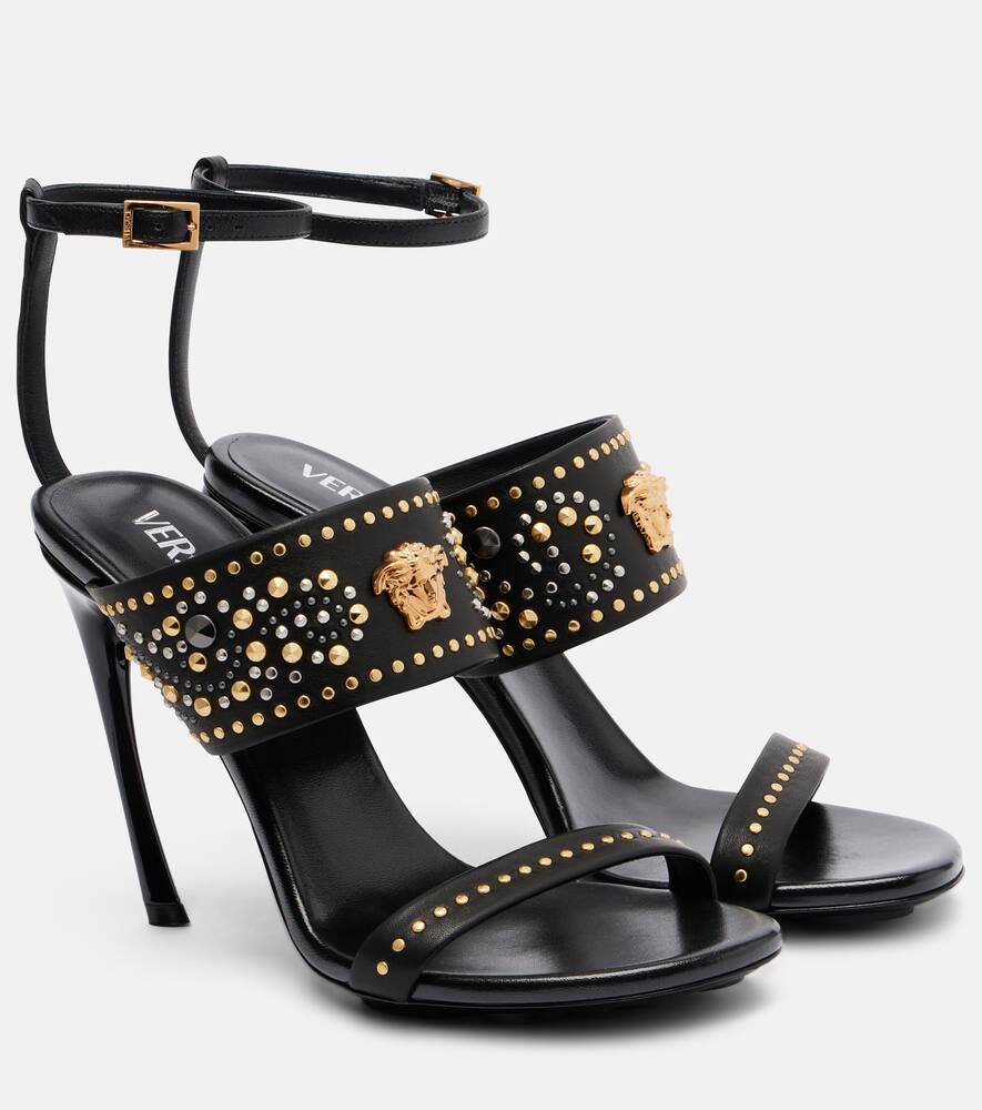 Сандалии La Medusa 105 с шипами из кожи, Black-Gold-Palladium Versace, Black-Versace Gold-Palladium